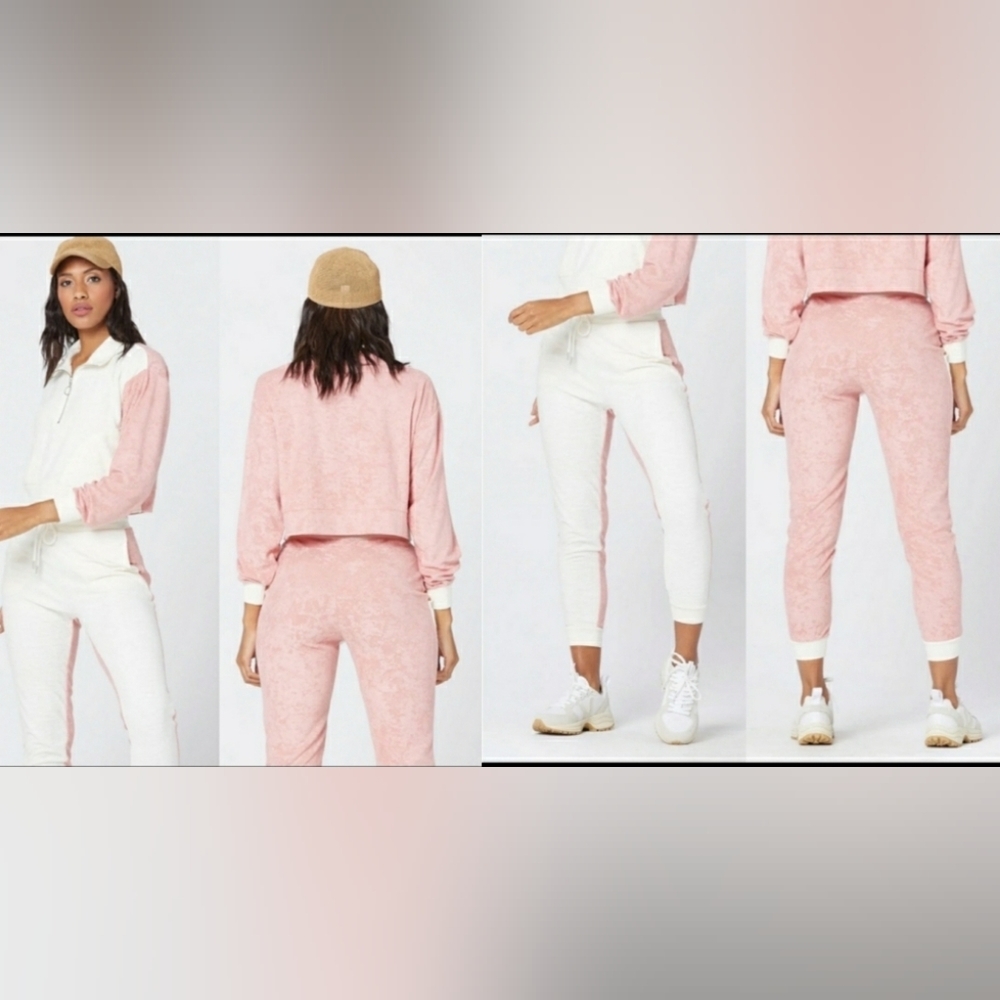 NWT L Space Crop Top & Jogger Set Pink Cream Color Block Size M - Picture 7 of 8